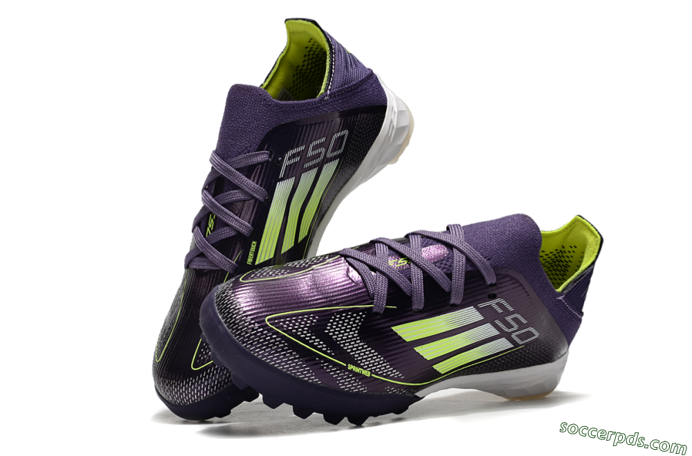 Kids Adidas F50 Elite TF Low-Tops Football Shoes - Purple/Green/White 3