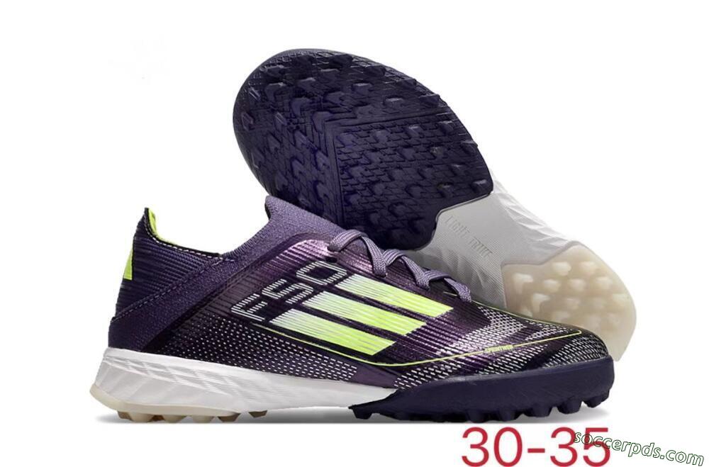 Kids Adidas F50 Elite TF Low-Tops Football Shoes - Purple/Green/White 1