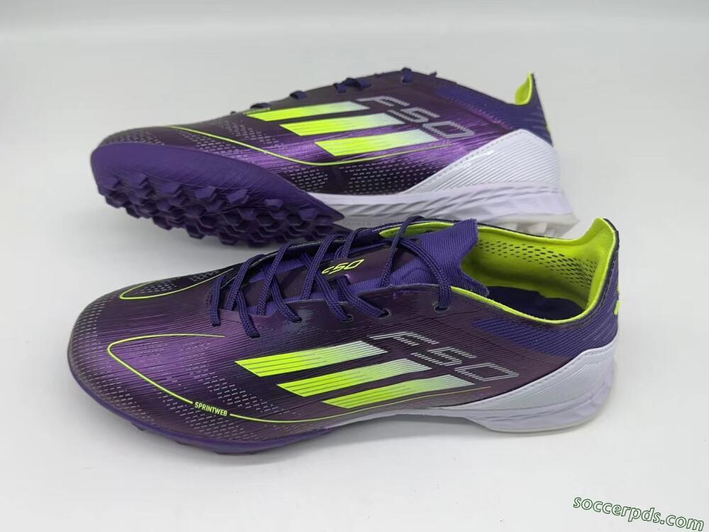 Adidas F50 Pro TF Low-Tops Football Shoes - Purple/Cloud White/Lucid Lemon