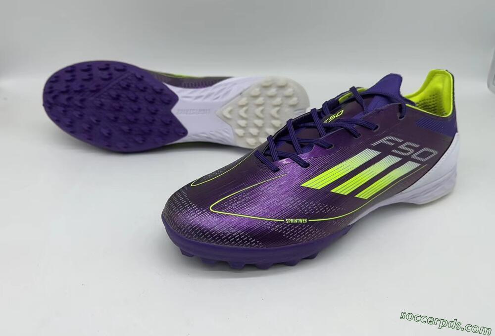Adidas F50 Pro TF Low-Tops Football Shoes - Purple/Cloud White/Lucid Lemon