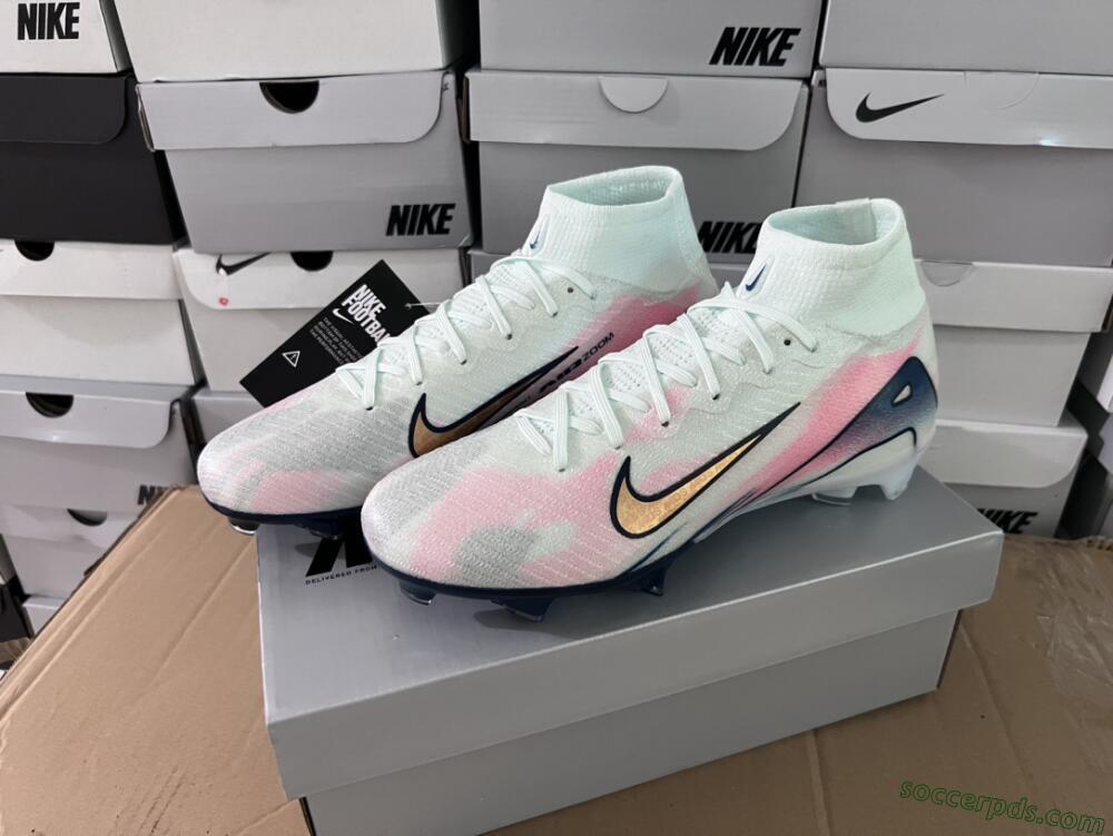 Nike Air Zoom Mercurial Superfly 10 Elite FG High-Tops Football Boots - White/Pink/Blue