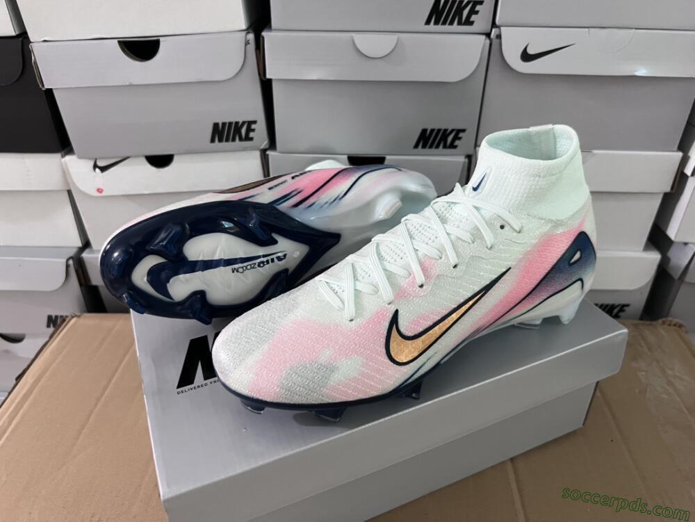 Nike Air Zoom Mercurial Superfly 10 Elite FG High-Tops Football Boots - White/Pink/Blue