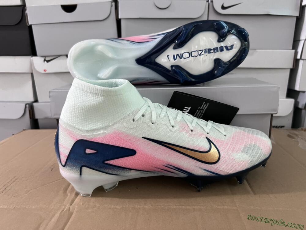 Nike Air Zoom Mercurial Superfly 10 Elite FG High-Tops Football Boots - White/Pink/Blue