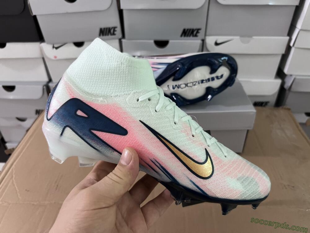 Nike Air Zoom Mercurial Superfly 10 Elite FG High-Tops Football Boots - White/Pink/Blue
