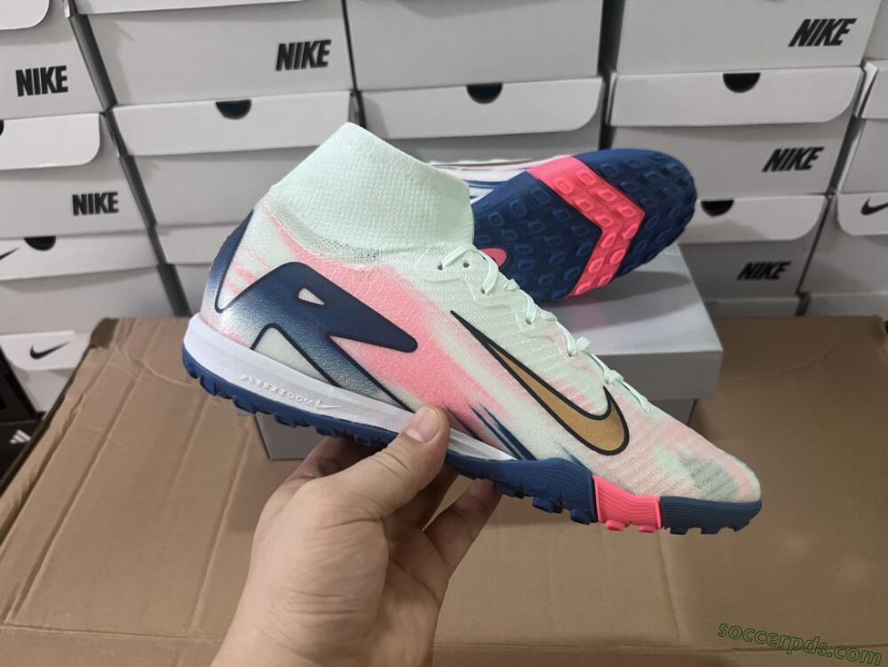 Nike Air Zoom Mercurial Superfly 10 Elite TF High-Tops Football Shoes - White/Pink/Blue