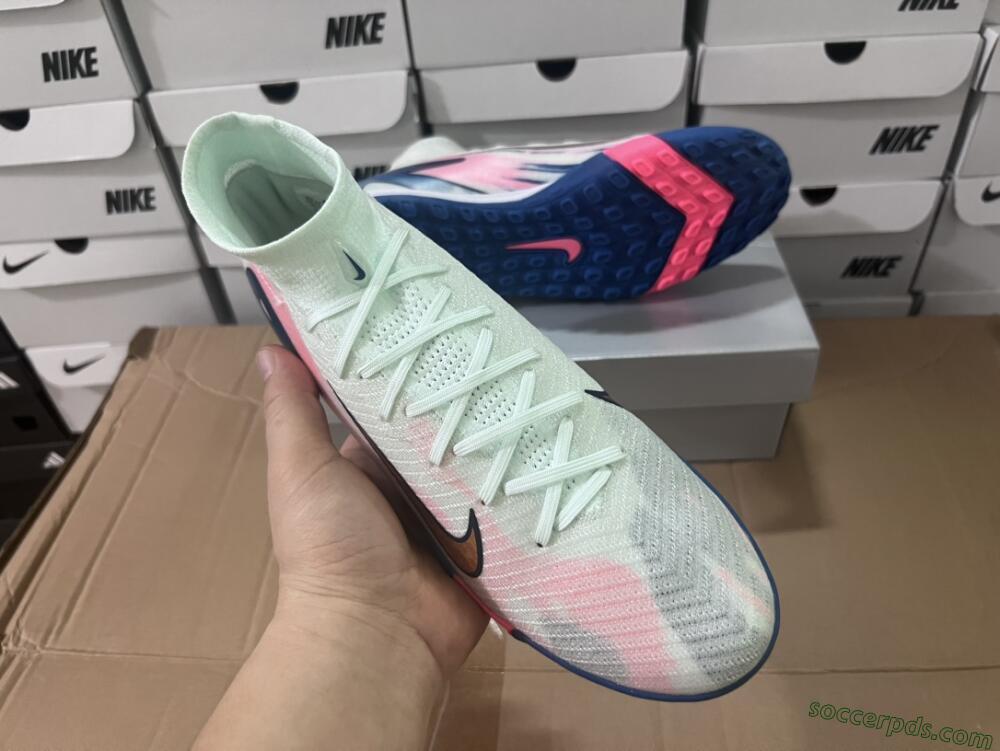 Nike Air Zoom Mercurial Superfly 10 Elite TF High-Tops Football Shoes - White/Pink/Blue