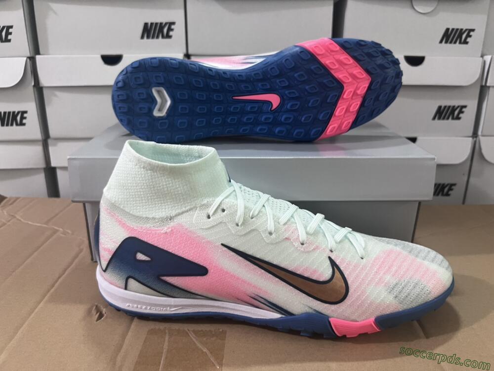 Nike Air Zoom Mercurial Superfly 10 Elite TF High-Tops Football Shoes - White/Pink/Blue