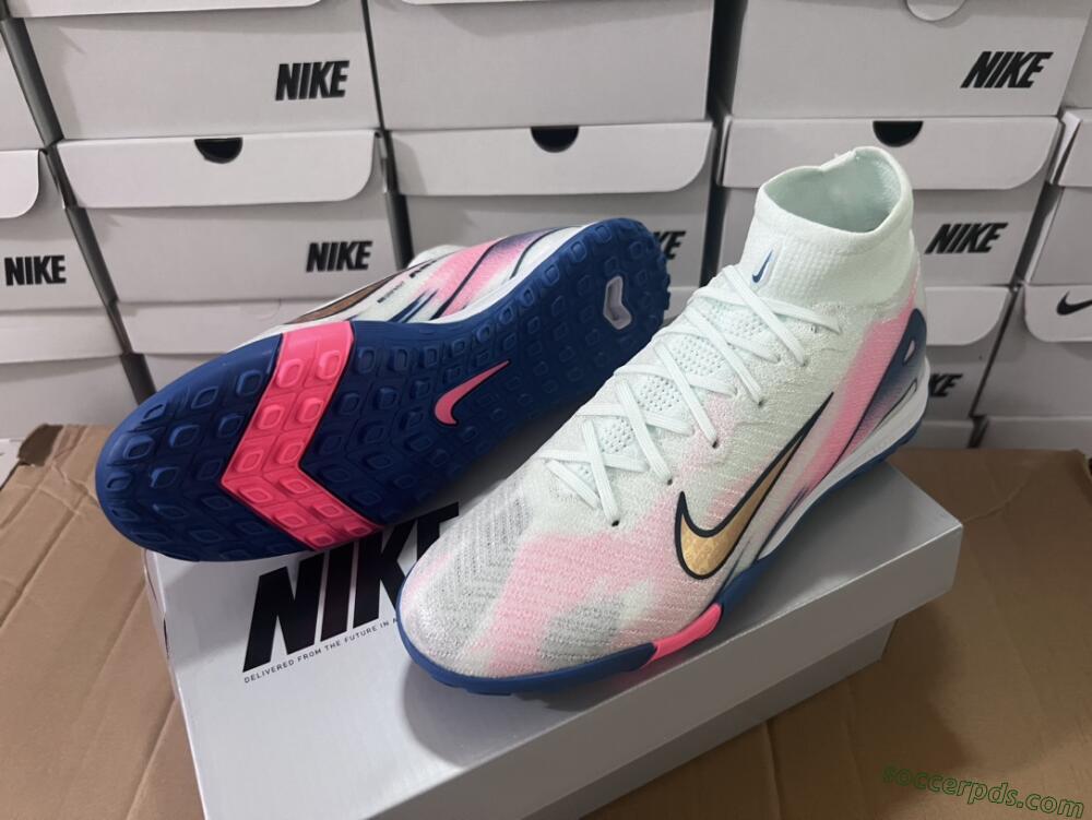 Nike Air Zoom Mercurial Superfly 10 Elite TF High-Tops Football Shoes - White/Pink/Blue