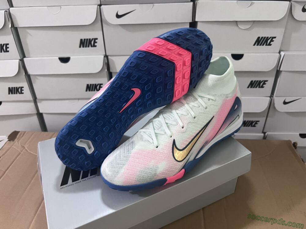 Nike Air Zoom Mercurial Superfly 10 Elite TF High-Tops Football Shoes - White/Pink/Blue