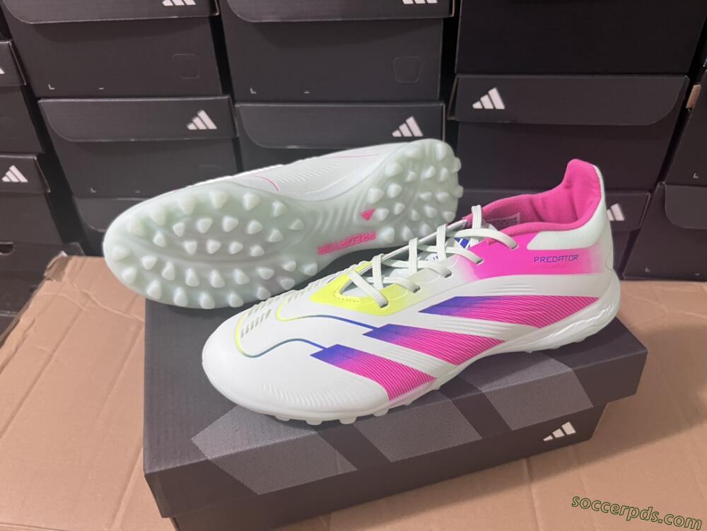 Adidas Predator 24 Elite TF Low-Tops Football Shoes - White/Pink/Blue/Yellow
