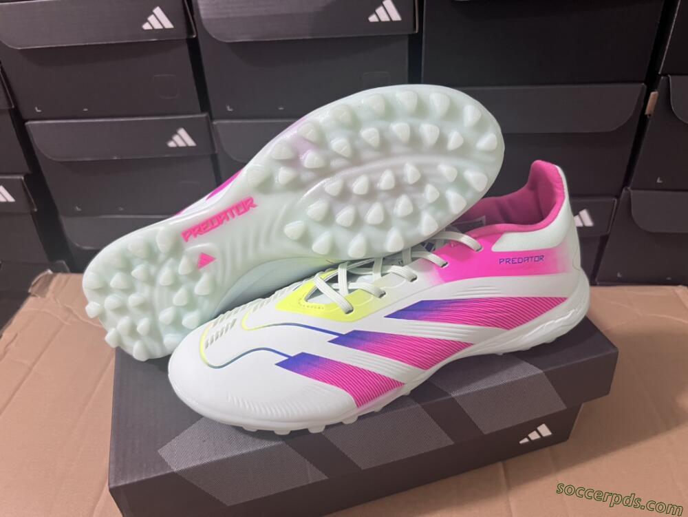 Adidas Predator 24 Elite TF Low-Tops Football Shoes - White/Pink/Blue/Yellow