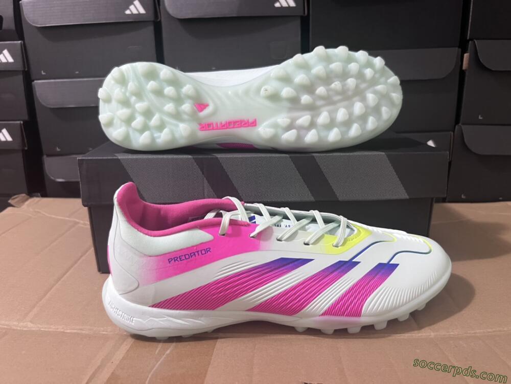 Adidas Predator 24 Elite TF Low-Tops Football Shoes - White/Pink/Blue/Yellow