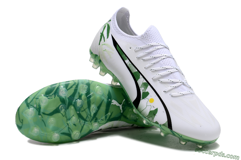 Puma Ultra Ultimate MG Low-Tops Football Boots - White/Black/Green 3