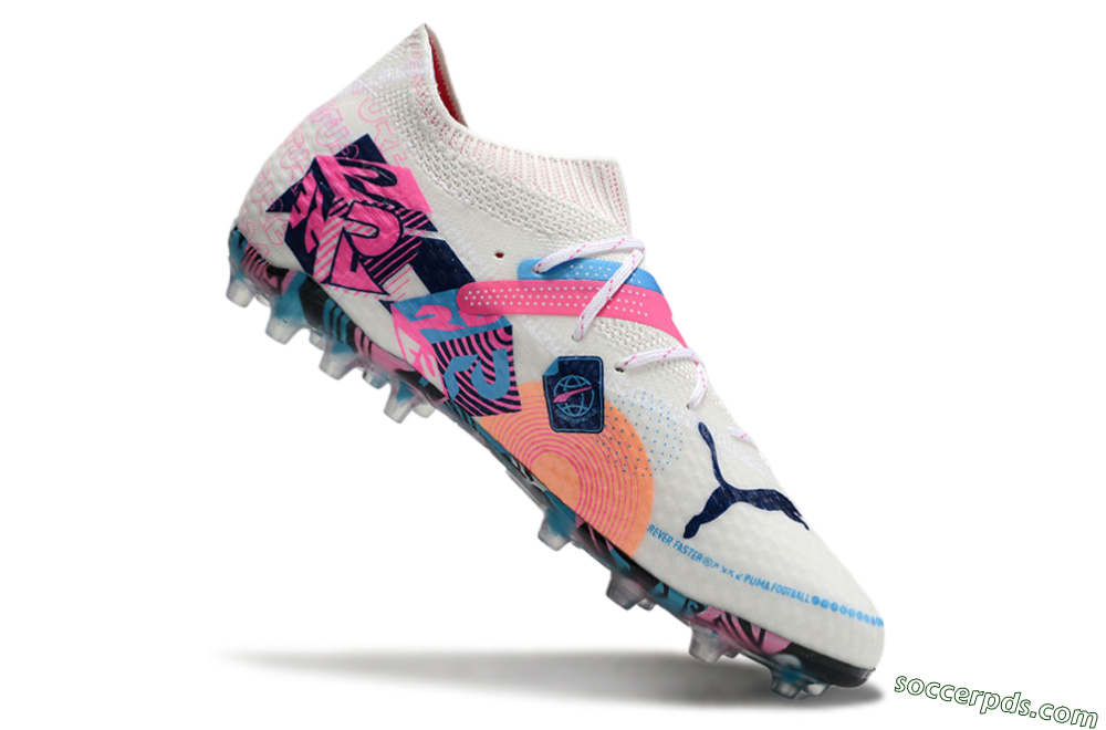 Puma Future Ultimate MG Low-Tops Football Boots - White/Pink/Blue 4