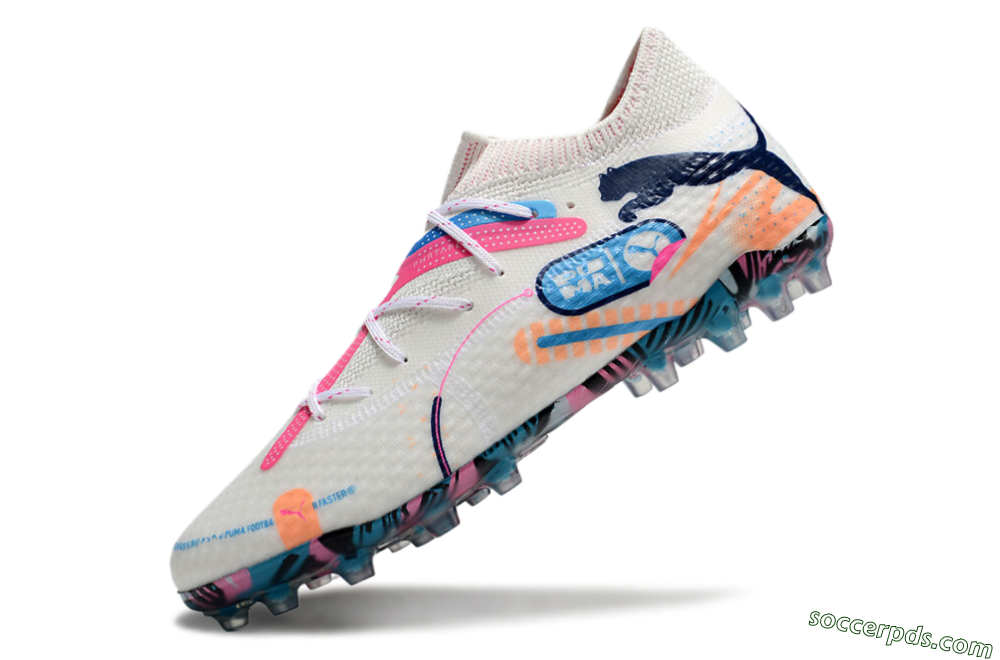 Puma Future Ultimate MG Low-Tops Football Boots - White/Pink/Blue 5