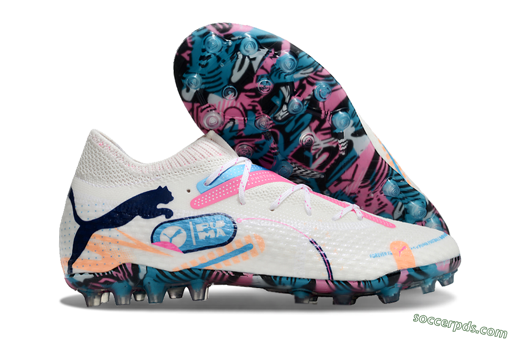 Puma Future Ultimate MG Low-Tops Football Boots - White/Pink/Blue 1
