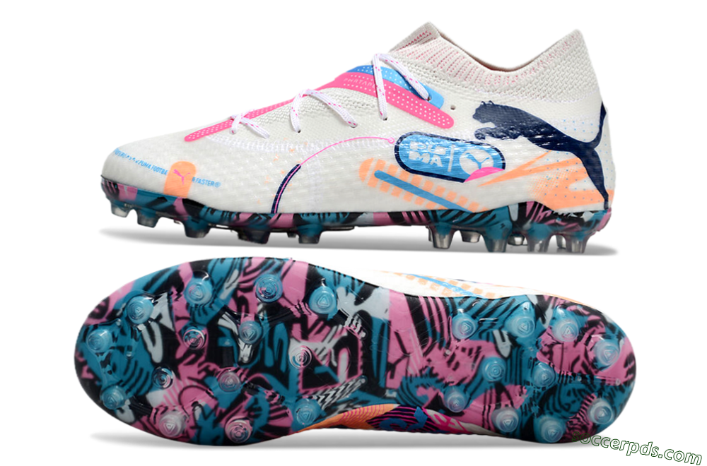 Puma Future Ultimate MG Low-Tops Football Boots - White/Pink/Blue 0