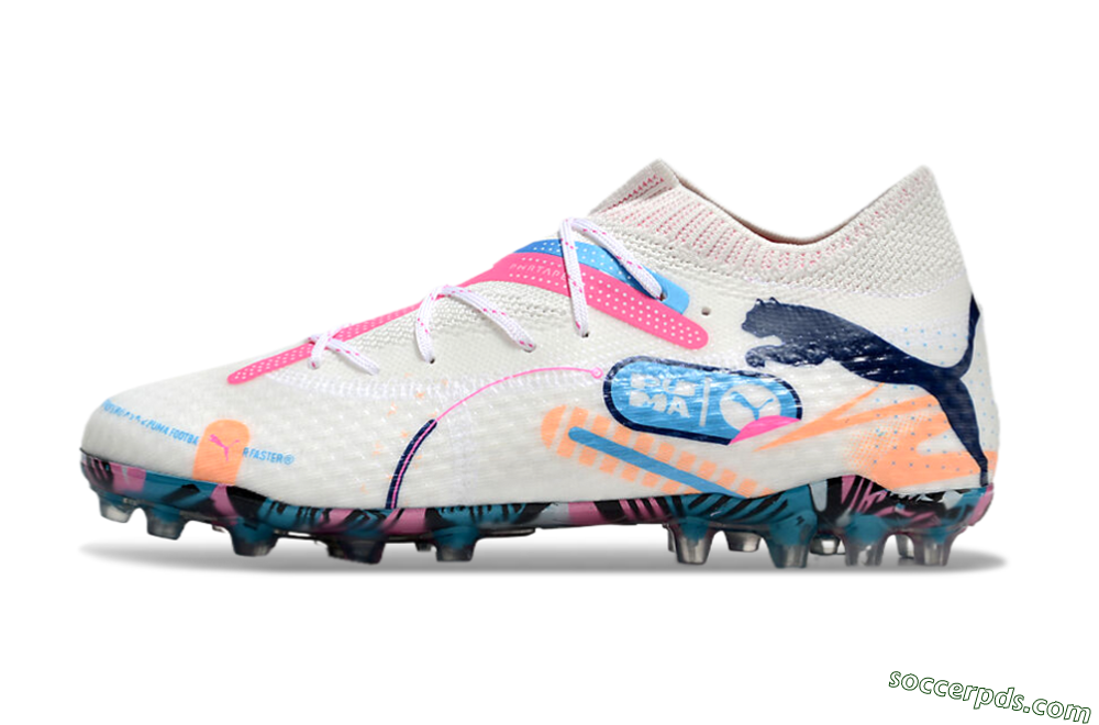 Puma Future Ultimate MG Low-Tops Football Boots - White/Pink/Blue 2
