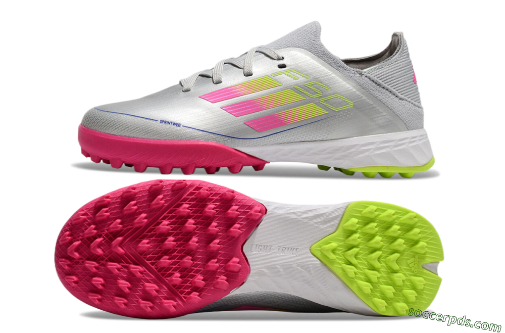Adidas F50 Elite TF Low-Tops Football Shoes - Silver/Pink/Yellow 0