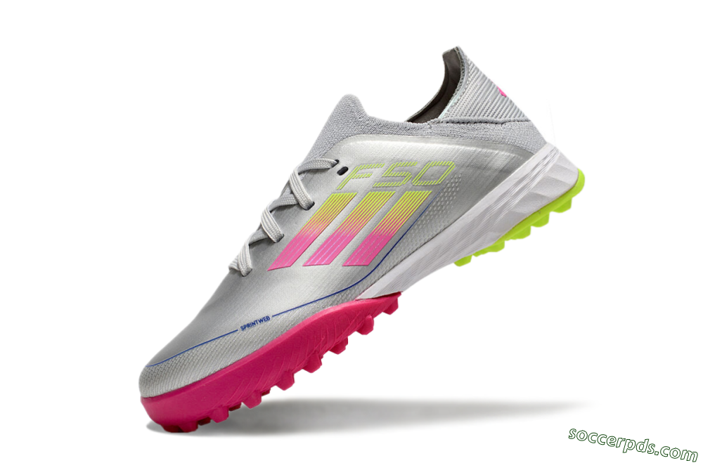 Adidas F50 Elite TF Low-Tops Football Shoes - Silver/Pink/Yellow 5