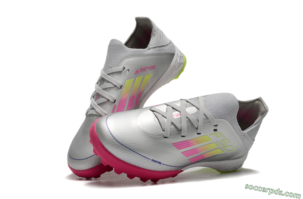 Adidas F50 Elite TF Low-Tops Football Shoes - Silver/Pink/Yellow 3