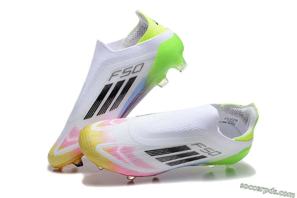 Adidas F50 Elite Laceless FG Low-Tops Football Boots - White/Gold/Pink/Blue/Yellow 3
