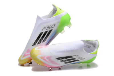 Adidas F50 Elite Laceless FG Low-Tops Football Boots - White/Gold/Pink/Blue/Yellow