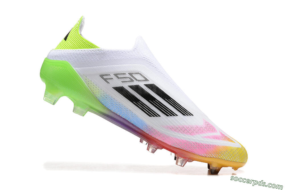 Adidas F50 Elite Laceless FG Low-Tops Football Boots - White/Gold/Pink/Blue/Yellow 4