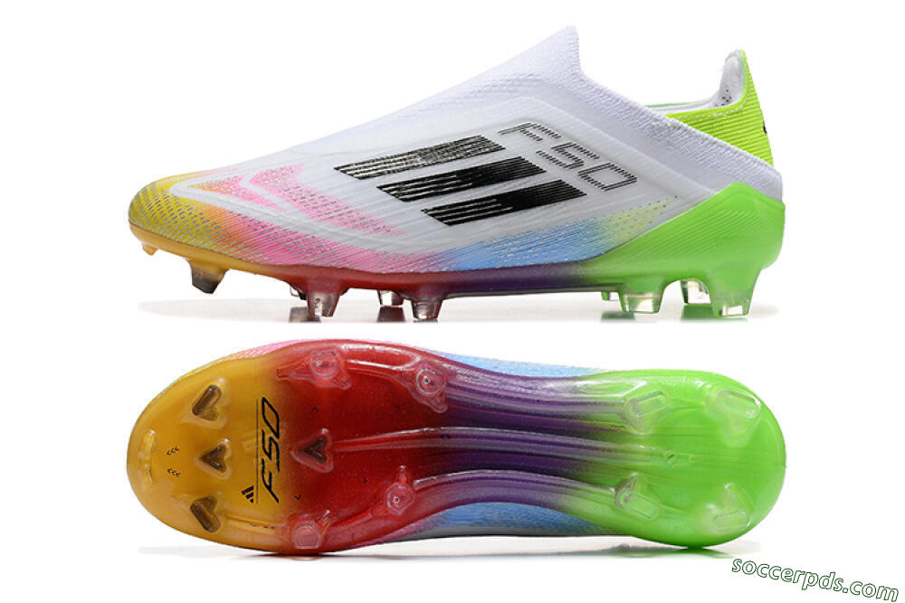 Adidas F50 Elite Laceless FG Low-Tops Football Boots - White/Gold/Pink/Blue/Yellow 0