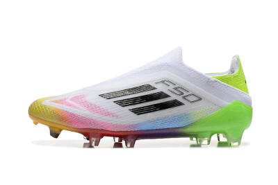 Adidas F50 Elite Laceless FG Low-Tops Football Boots - White/Gold/Pink/Blue/Yellow