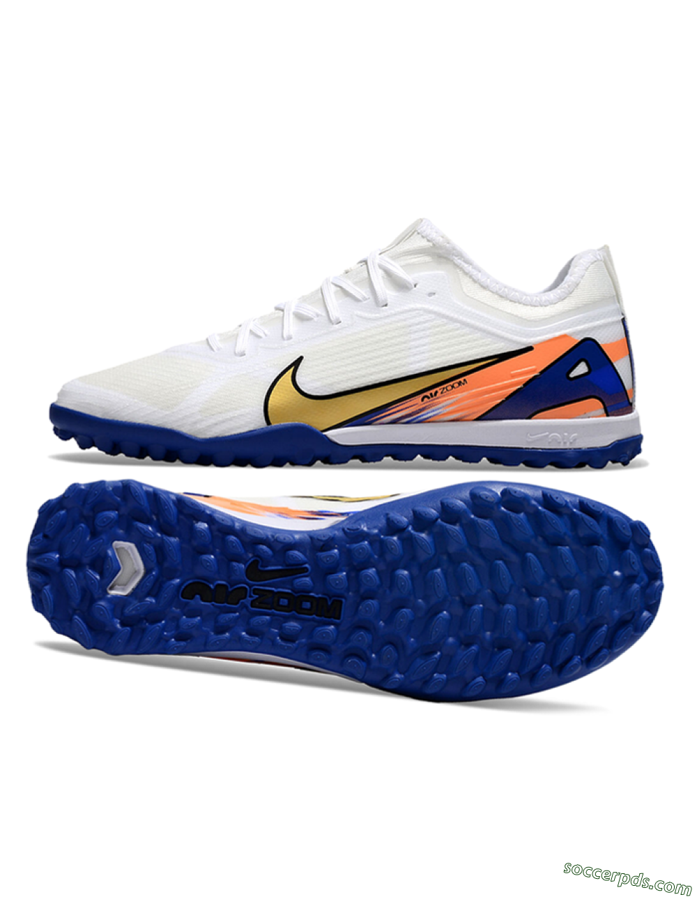 Nike Air Zoom Mercurial Vapor 16 Elite TF Low-Tops Football Shoes - White/Gold/Orange/Blue 0