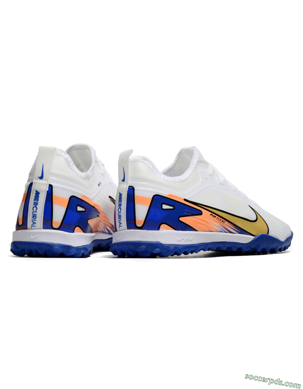 Nike Air Zoom Mercurial Vapor 16 Elite TF Low-Tops Football Shoes - White/Gold/Orange/Blue 6