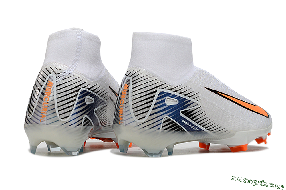 Nike Air Zoom Mercurial Superfly 10 Elite FG High-Tops Football Boots - White/Orange/Blue 6