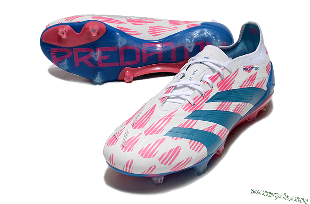 Adidas Predator 24 Elite FG Low-Tops Football Boots - White/Pink/Blue 3