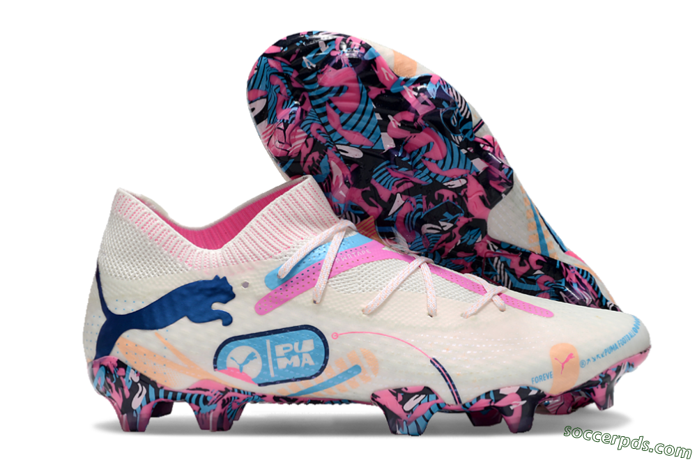 Puma Future Ultimate FG Low-Tops Football Boots - White/Pink/Blue 1
