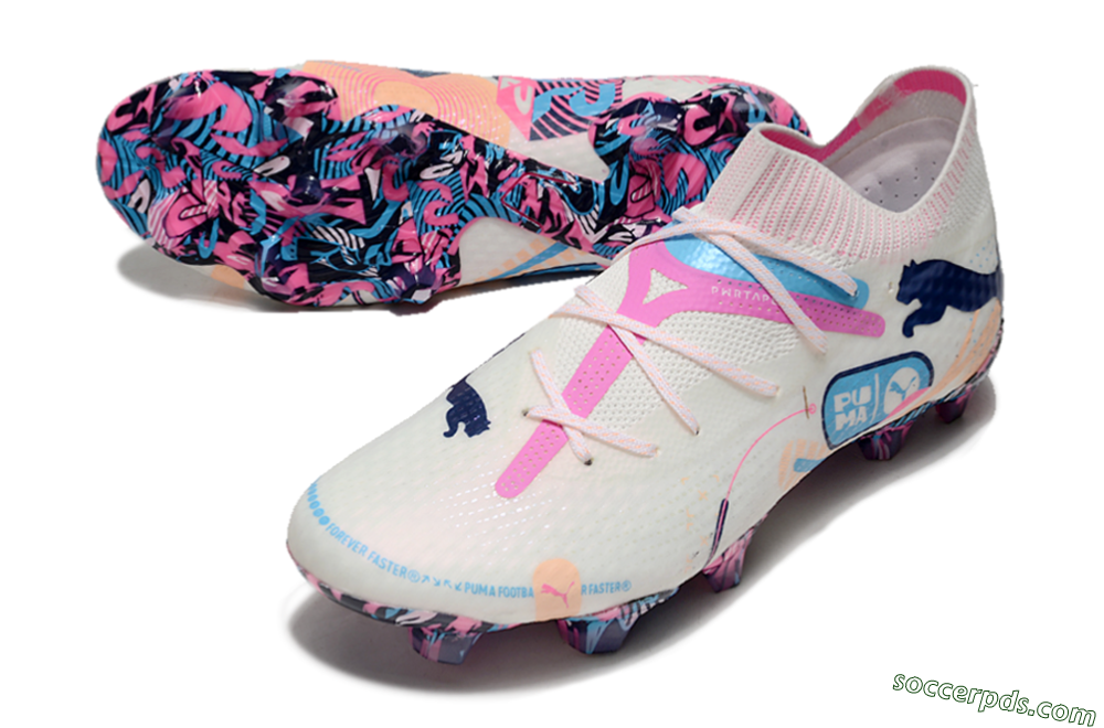 Puma Future Ultimate FG Low-Tops Football Boots - White/Pink/Blue 3