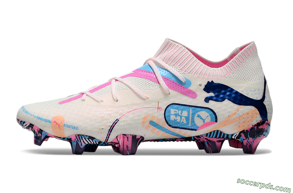 Puma Future Ultimate FG Low-Tops Football Boots - White/Pink/Blue 2