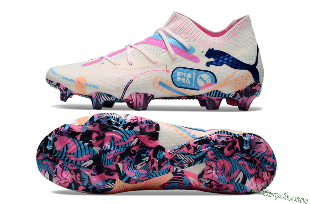 Puma Future Ultimate FG Low-Tops Football Boots - White/Pink/Blue 0