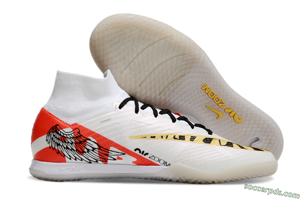 Nike Air Zoom Mercurial Superfly 9 Elite IC High-Tops Football Shoes - White/Gold/Red 1