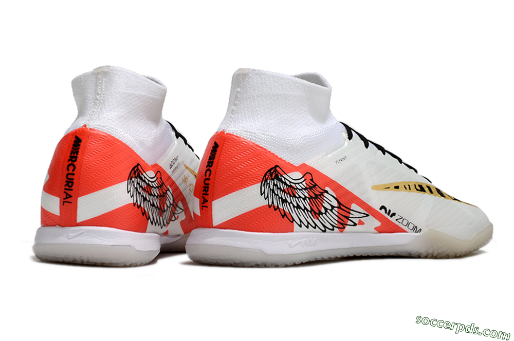 Nike Air Zoom Mercurial Superfly 9 Elite IC High-Tops Football Shoes - White/Gold/Red 6