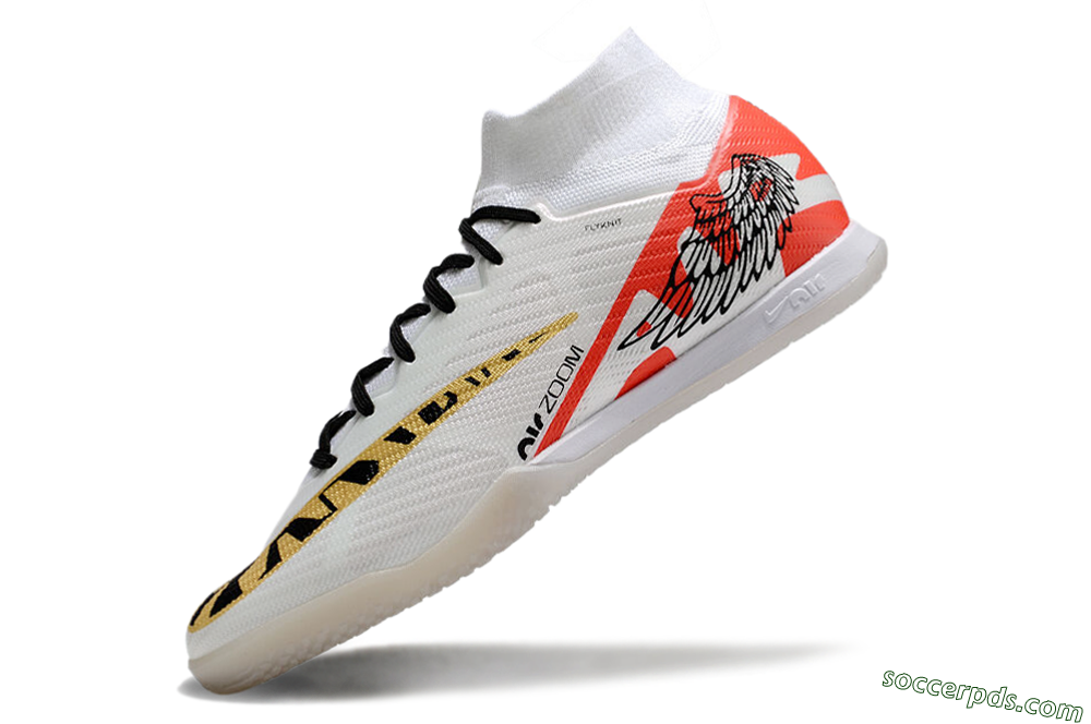 Nike Air Zoom Mercurial Superfly 9 Elite IC High-Tops Football Shoes - White/Gold/Red 5