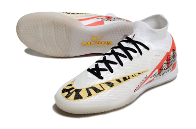 Nike Air Zoom Mercurial Superfly 9 Elite IC High-Tops Football Shoes - White/Gold/Red