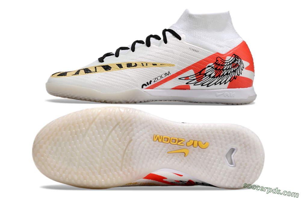 Nike Air Zoom Mercurial Superfly 9 Elite IC High-Tops Football Shoes - White/Gold/Red 0