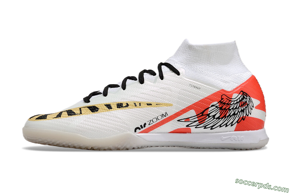Nike Air Zoom Mercurial Superfly 9 Elite IC High-Tops Football Shoes - White/Gold/Red 2
