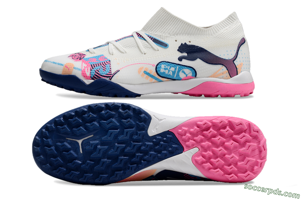 Puma Future Ultimate TF Low-Tops Football Shoes - White/Pink/Blue 0