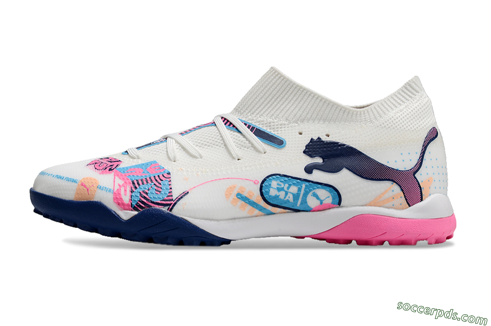 Puma Future Ultimate TF Low-Tops Football Shoes - White/Pink/Blue 2