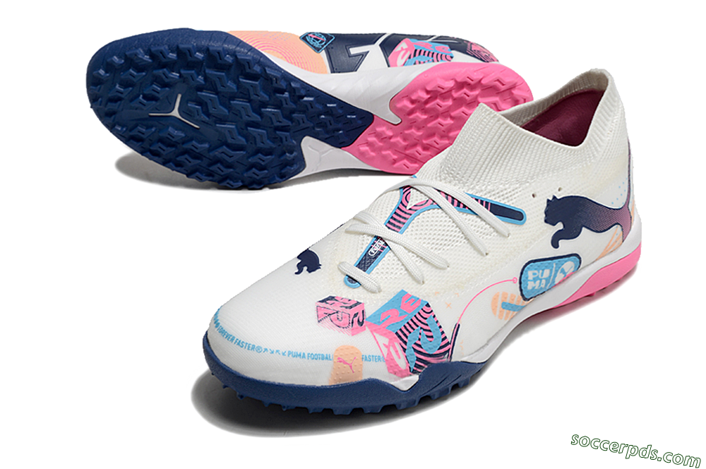 Puma Future Ultimate TF Low-Tops Football Shoes - White/Pink/Blue 3