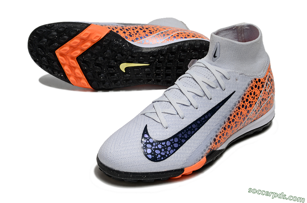 Nike Air Zoom Mercurial Superfly 10 Elite TF High-Tops Football Shoes - White/Black/Orange 3