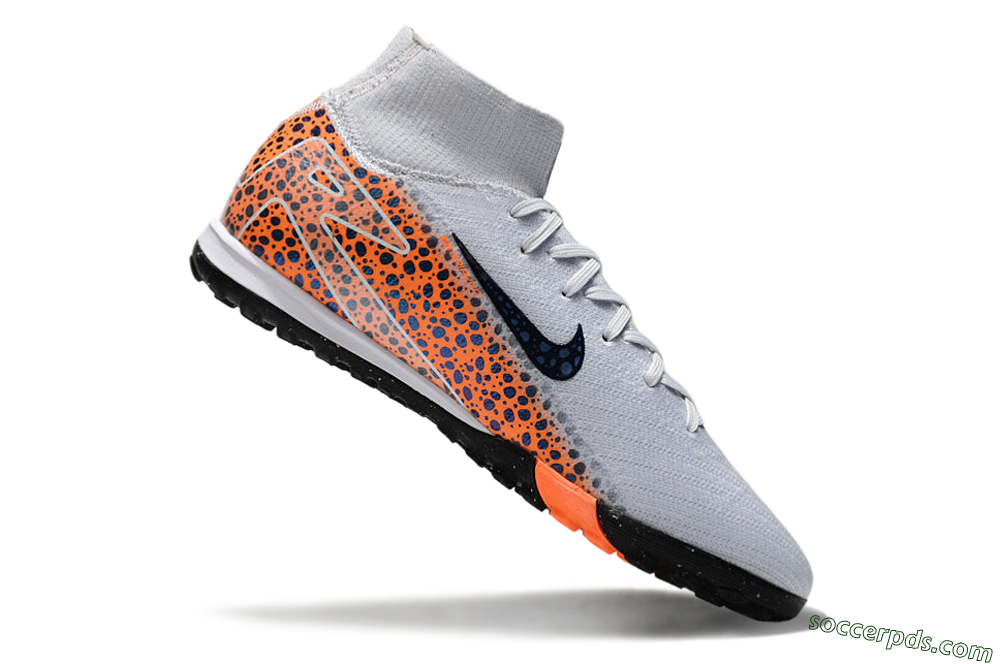 Nike Air Zoom Mercurial Superfly 10 Elite TF High-Tops Football Shoes - White/Black/Orange 4