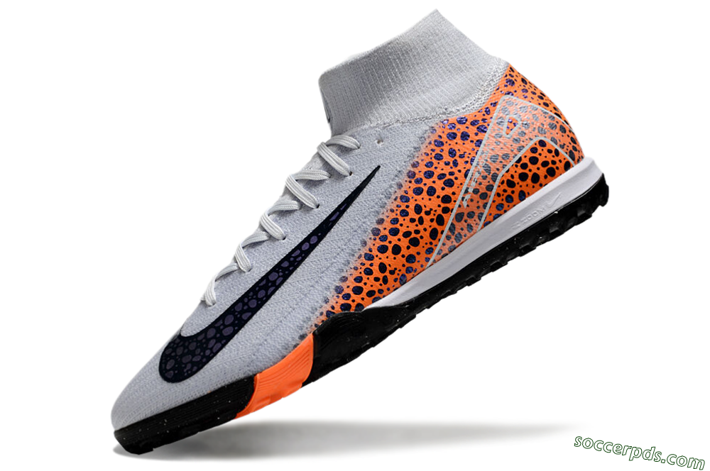 Nike Air Zoom Mercurial Superfly 10 Elite TF High-Tops Football Shoes - White/Black/Orange 5